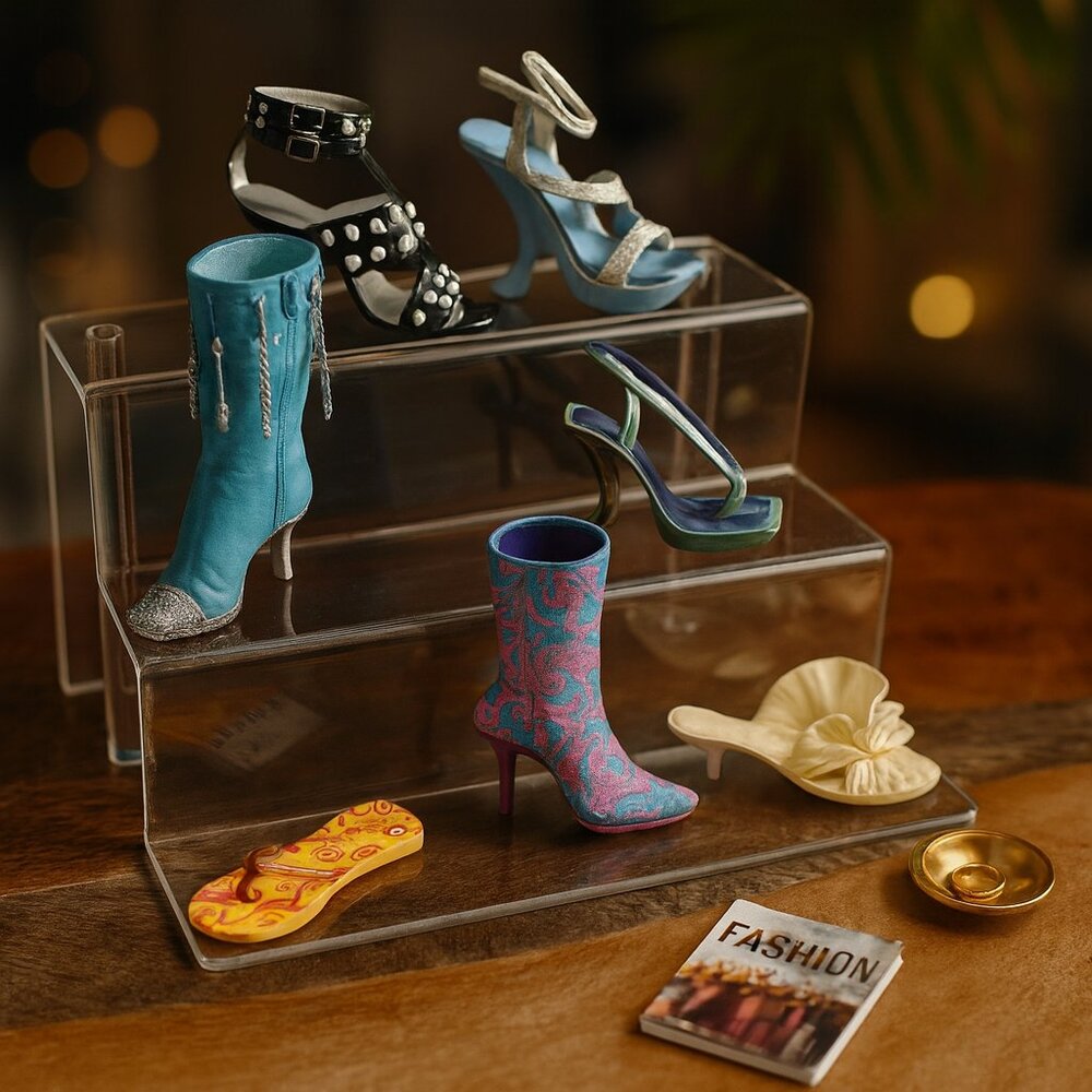 Lot of 7 Miniature Ceramic Shoe Figurines High Heel Boots Sandals Collectible